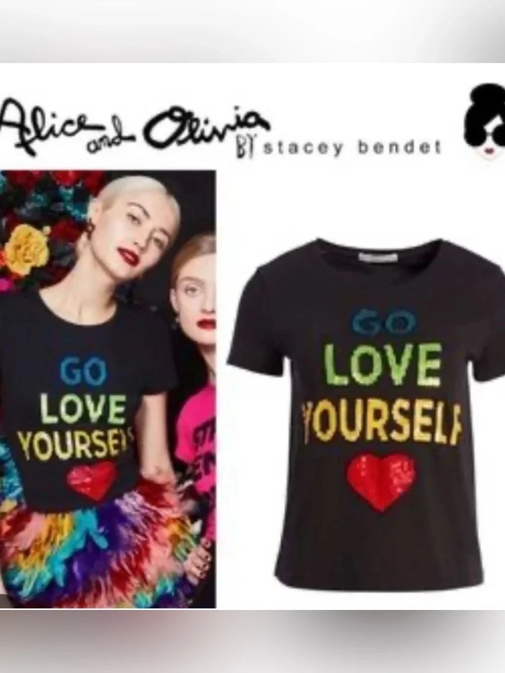 Alice + Olivia Black Short-Sleeve 'Go Love Yourself' Graphic Tee